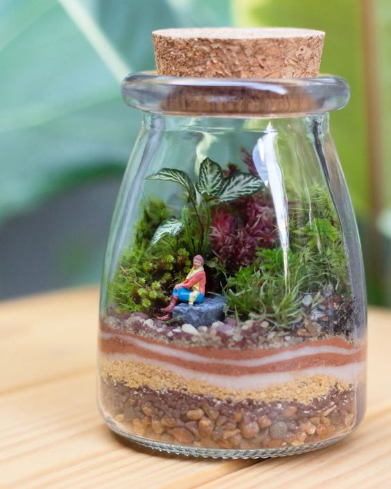 mini terrário com pedriscos